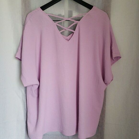 NWT Cato Women's Size 22/24W Pink Short Sleeve Blouse Top Criss Cross Back - Picture 6 of 12